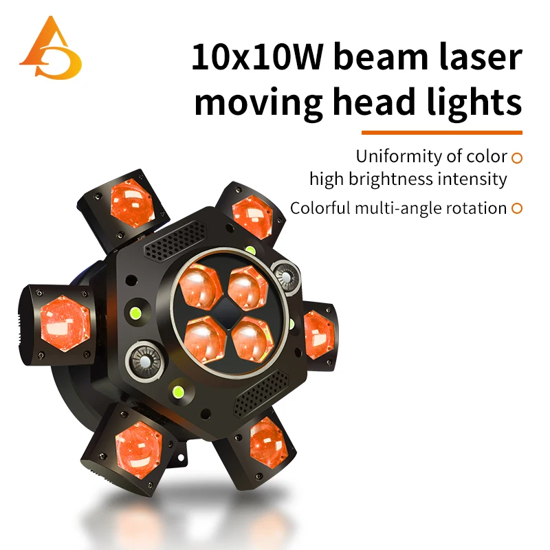 

DMX 10X10W 6 Head Moving Head Beam Light RGB Laser Strobe Light DMX Stage Light RGB Beam Light Rotating Disco Party Bar