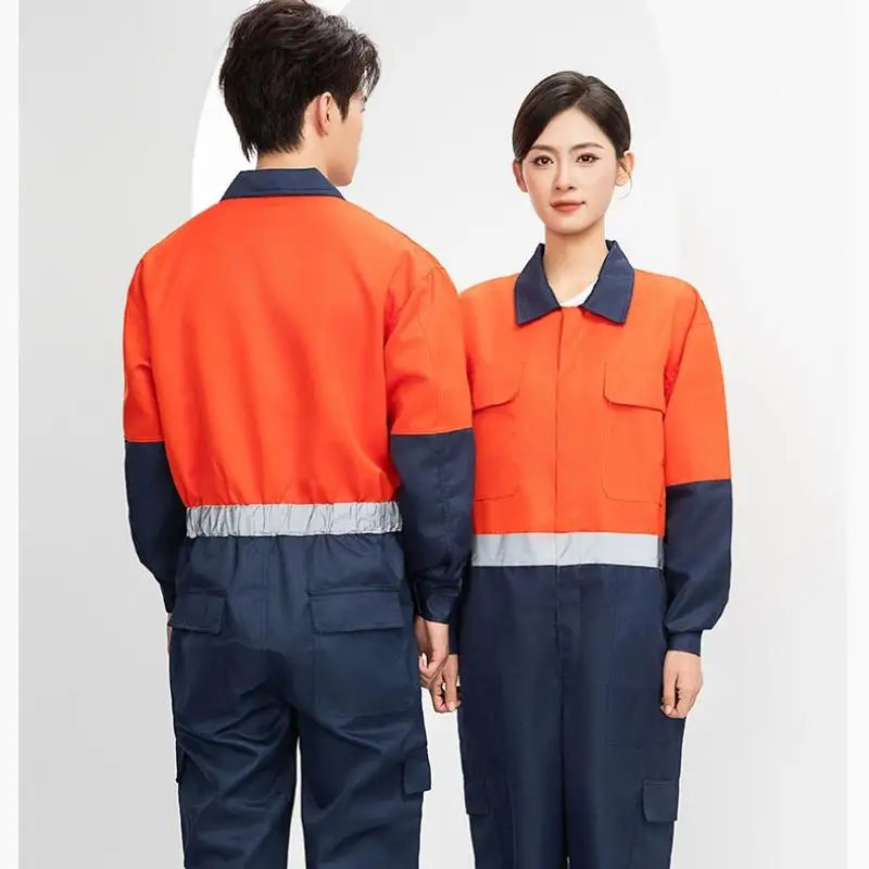 Summer Working Suit For Men One-piece Workwear Print Logo Work Clothes Welding Ship Maintenance Safety Reflective Strip Workers