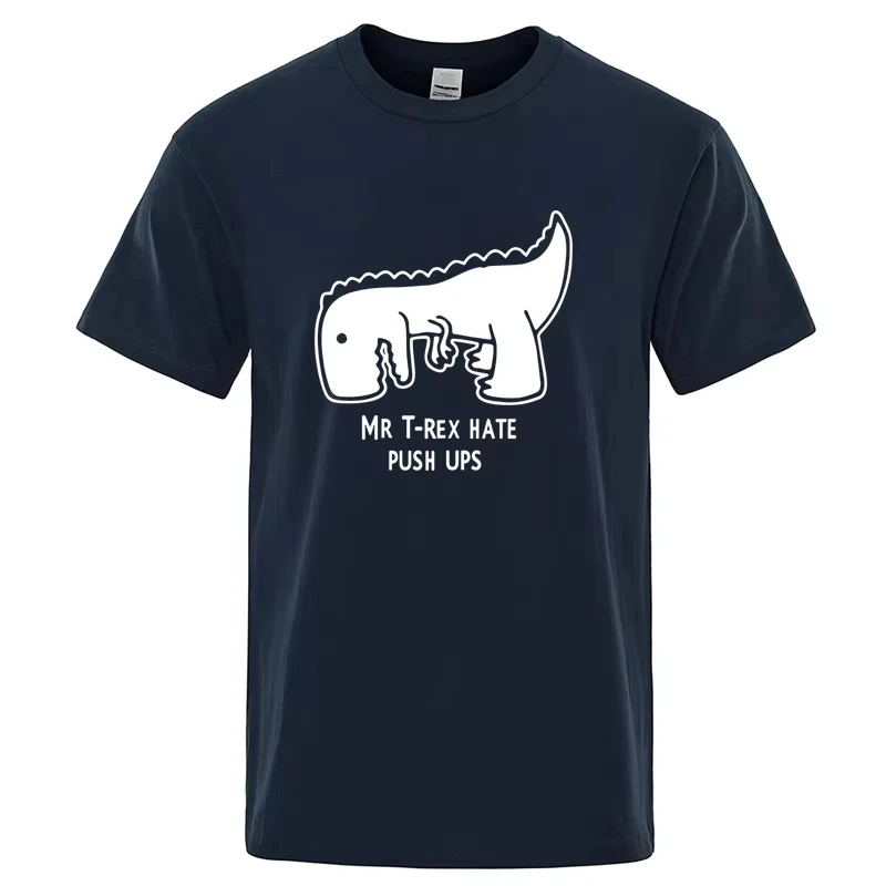 Funny T‑Rex Hate Push Ups Graphic T‑Shirt Humor Dinosaur Print Unisex Casual Short Sleeve Novelty Workout Streetwear Tee