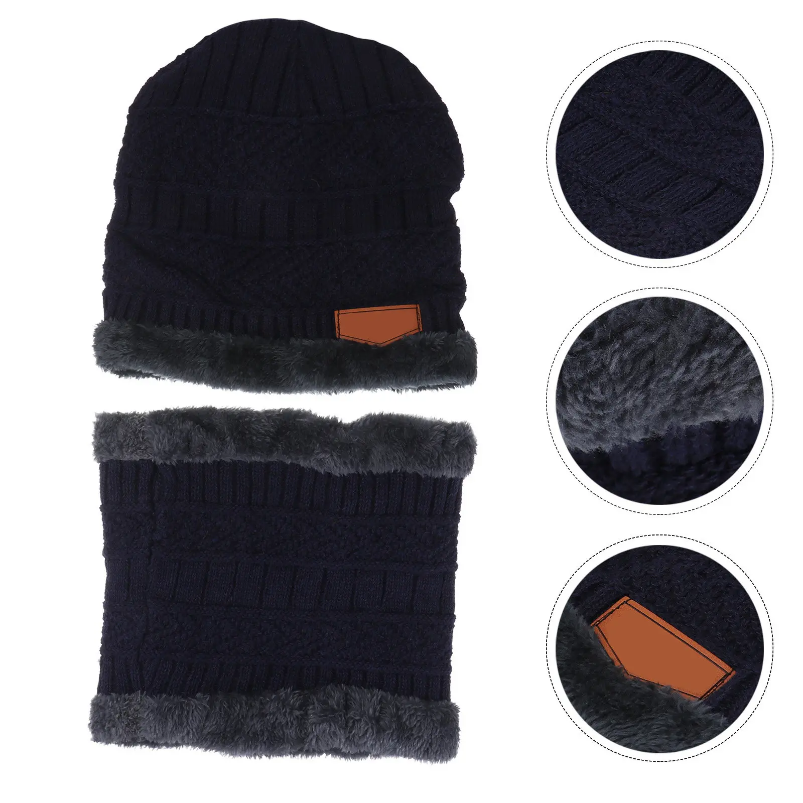 

Male Knitted Hat Woolen Yarn Thickened Cotton Warm Scarf Navy Random Color Winter Accessories Outdoor Gift Knitted Hat