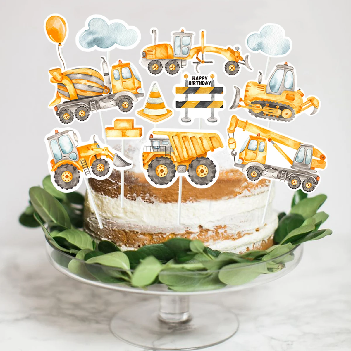 Construction Cake Toppers Birthday Party Decoration Boys Excavator Tractor Construction Cupcake Topper Birthday Party Supplies