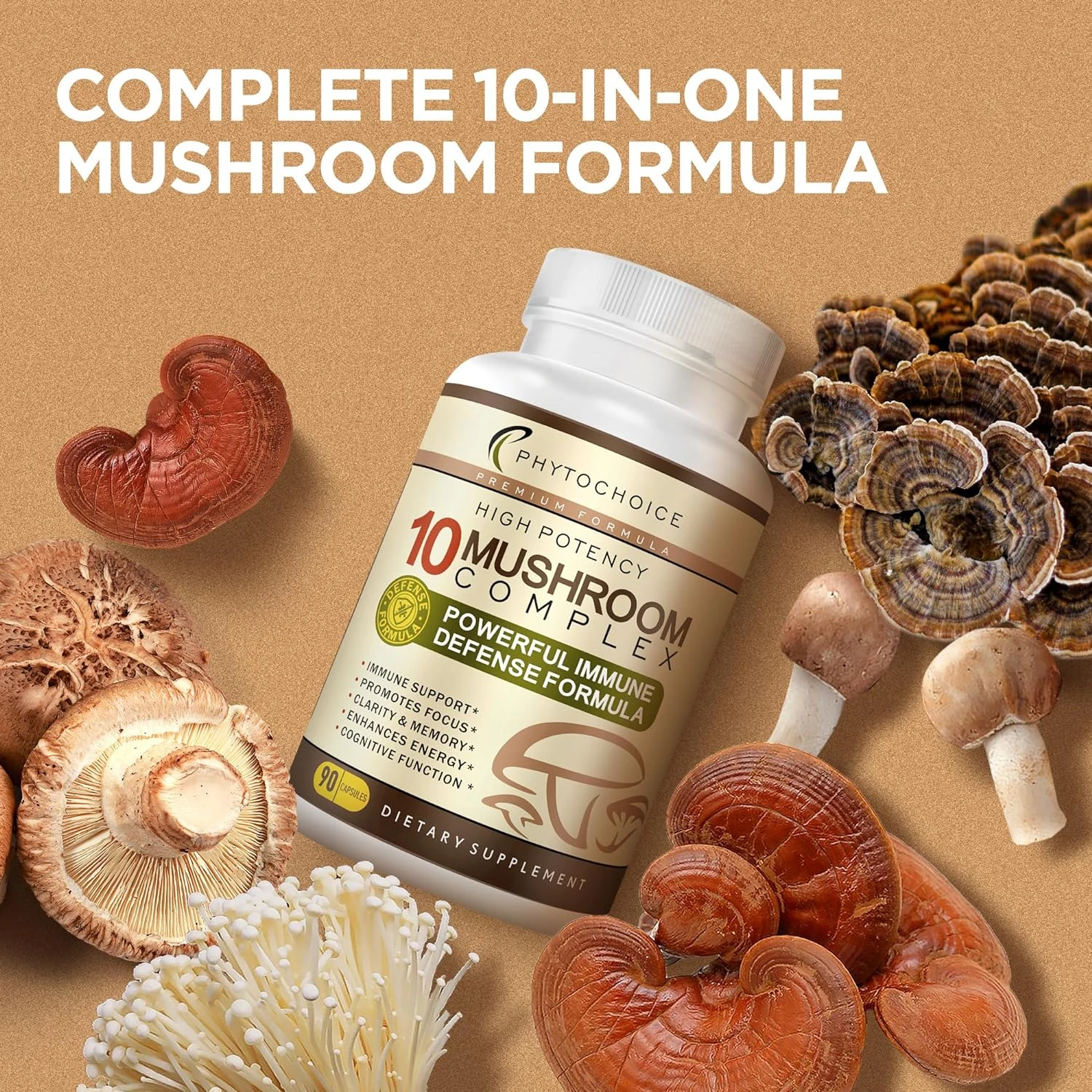 10x Mushroom Complex Capsules with Lions Mane, Chaga Nootropic Brain Supplement for Memory and Immunity view 6