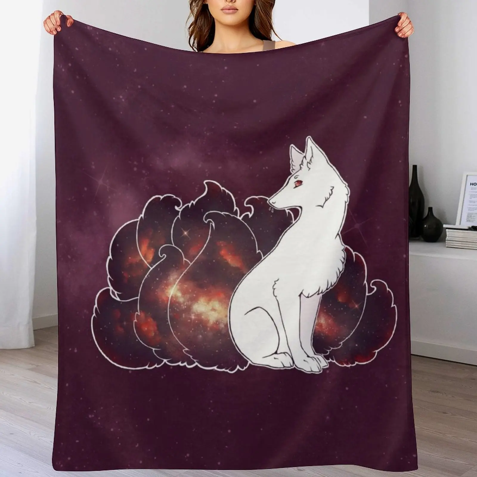 

Nine Tails of Space Clouds - Galaxy Kitsune - Throw Blanket Portable Lightweight Blanket for Travel Camping