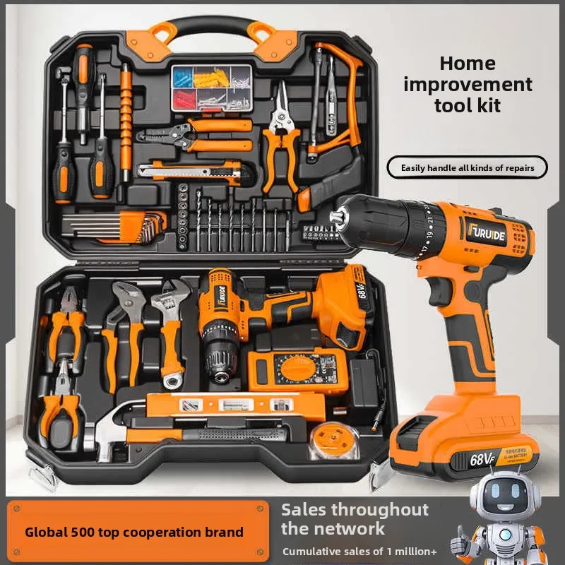Household Tool Kit with Cordless Drill and Hand Tools in Storage Case, 102 Piece Multifunction Repair Set for Electrical, Wall