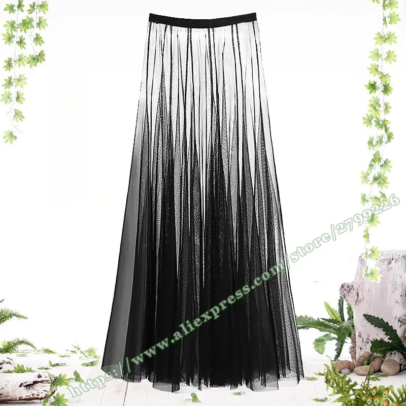 2024  Korean Fashion Fluffy Tutu Transparent skirt for Summer  Mesh transparent  Maxi skirts  Women's ruffle midi  skirt