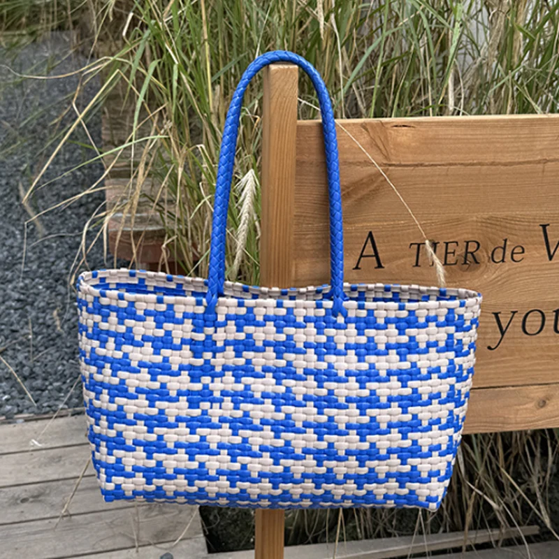 Large Capacity Beach Vacation Woven Women's Handbag Shoulder Bag Retro Vegetable Basket Bag Big Tote Bag