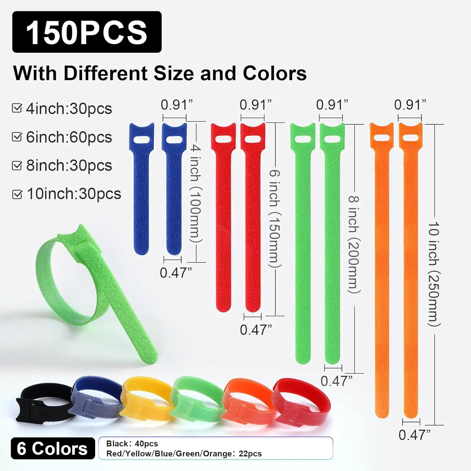 150PCS Cable Ties,10/15/20/25CM Multi-Colour Straps for Cable Management, Adjustable Fastening Cord Wraps, Multi-Purpose Reusab