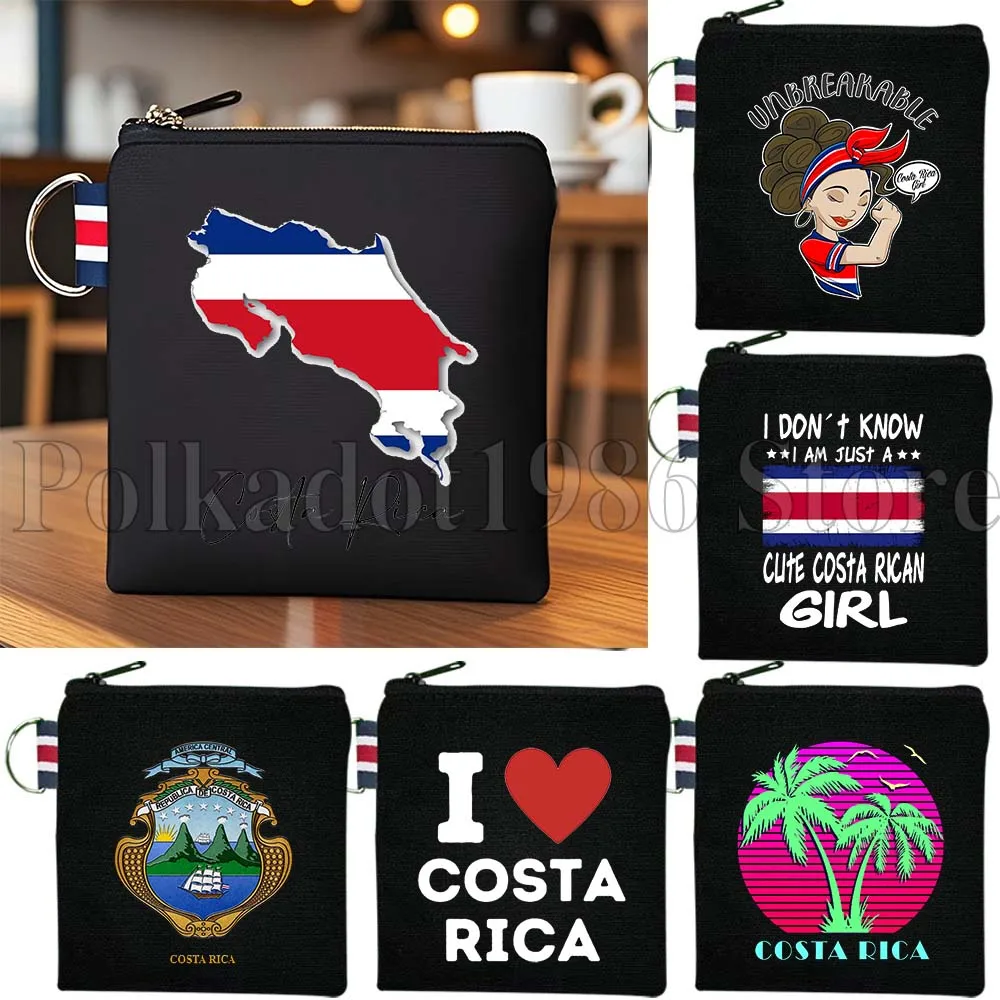 Costa Rica Country Map Flag San Jose Girl Gifts Canvas Coin Purse Bag Small Square Key Bag Storage Card Bag Cotton Wallet Pouch