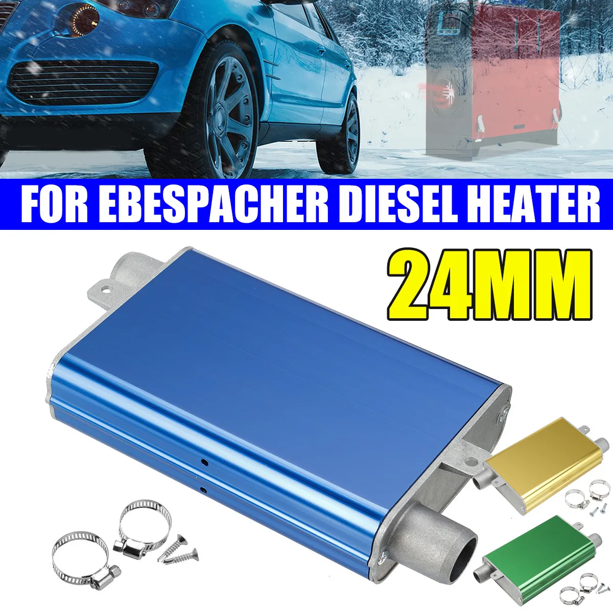 24mm Air Diesel Parking Heater Exhaust Muffler Silencer w/Clamps Universal For Webasto Eberspacher Airtronic D4S D2 D4 Heaters