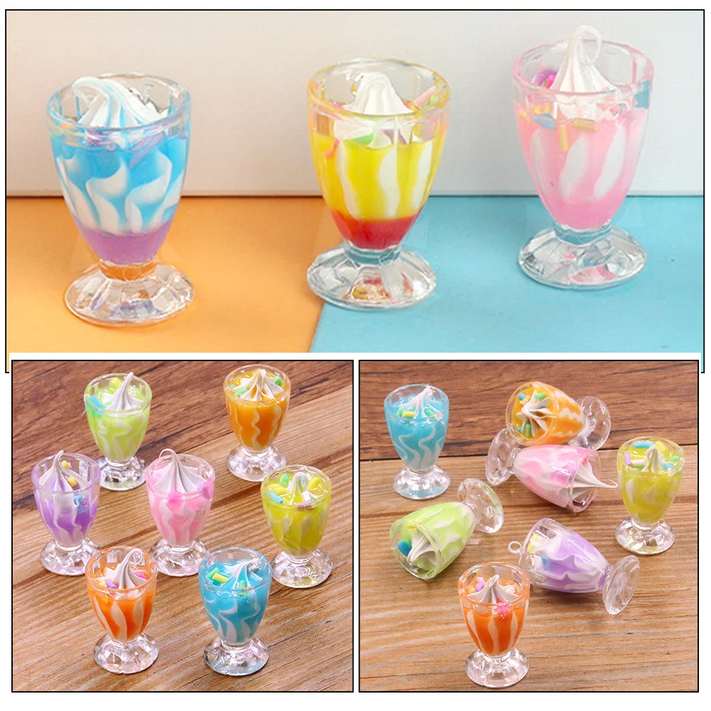 

6pcs Simulated Ice Cream Cup Miniature Dessert For House Diy Decor Kitchen Pretend Play Set Tiny House Accessories