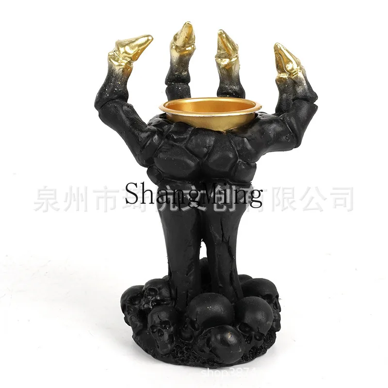 

PYH New Halloween, Atmosphere Ornament Skull Bones Hand Candlestick Entrance Living Room Resin Ornament Ornament