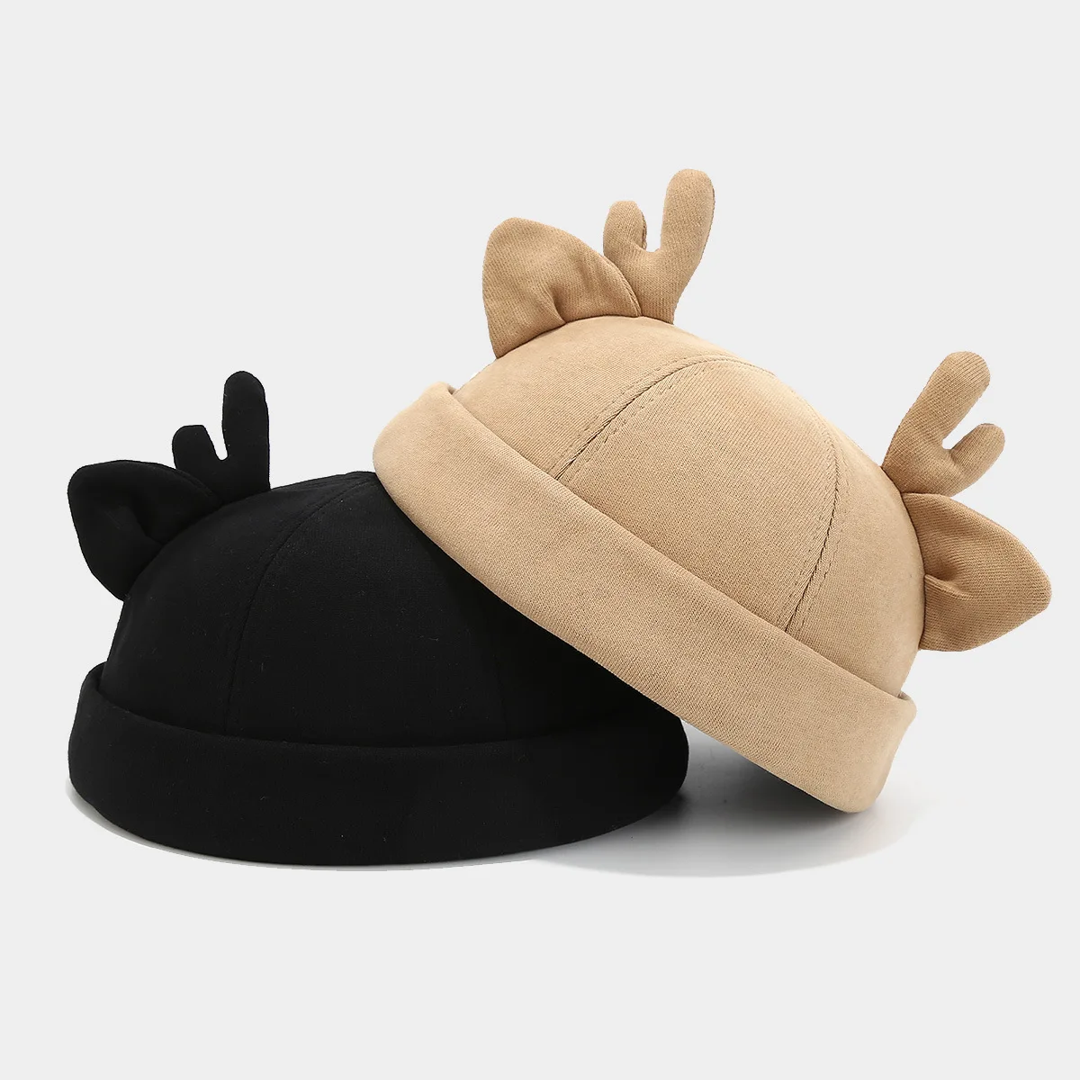 Fashion Deer Horn Ears Melon Skin Hat Women Solid Color Outdoor Vintage Beanies Men\'s Autumn Winter Hip Hop Docker Caps