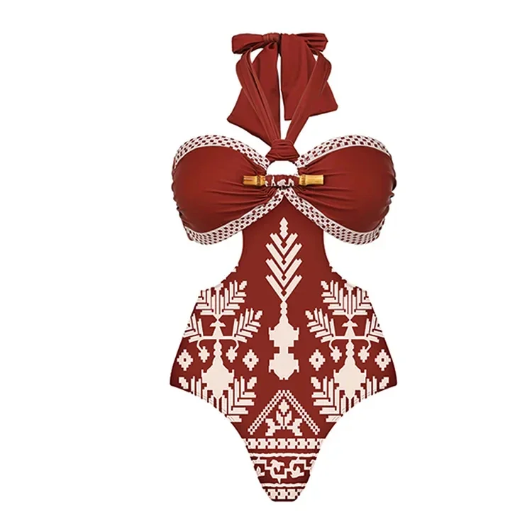 2024 ethnographic style  Pattern Printed One Piece Swimsuit  Swimwear Bikini  Set Women Beachwear Luxury Bathing Suit