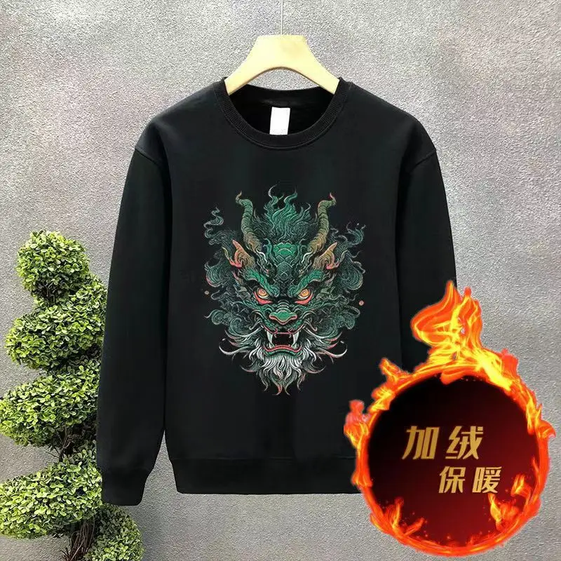 Men's clothing Sweter embroidery round neck long-sleeved pullover Men's  winter sweater round neck casual men velvet T-shirt