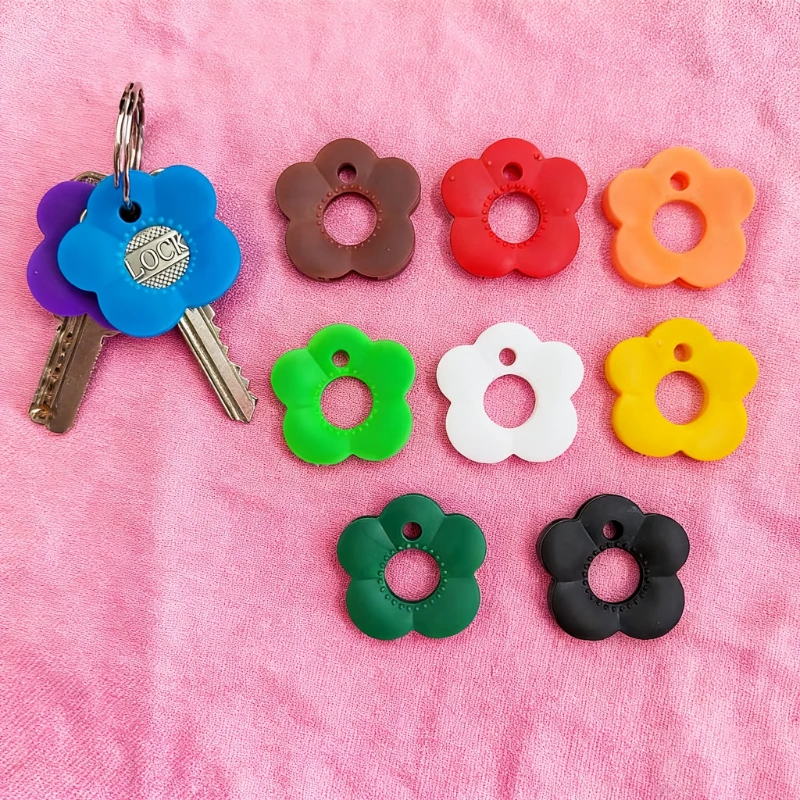 10 Peças de Teclas de Silicone Multicoloridas em Formato de Flor com Etiquetas - Protetores de Teclas Duráveis com Código de Cores e Organizadores de Chaveiro