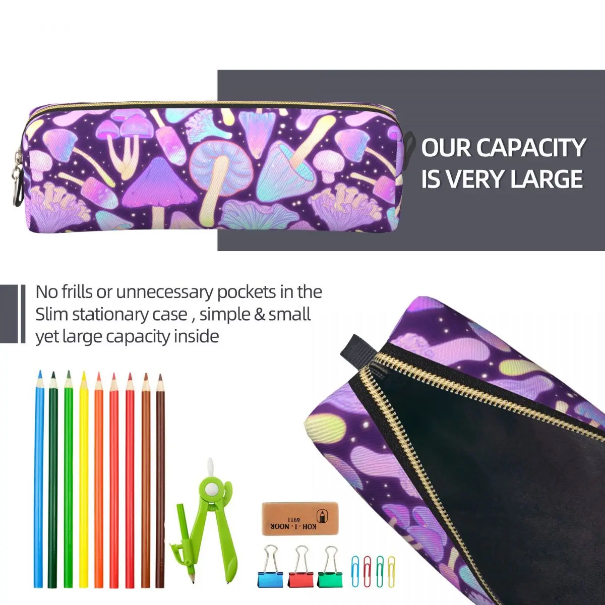 Psychedelic Mushroom Pencil Case Fun Pen Box Bags Kids Big Capacity School Supplies Cosmetic Pencil Pouch