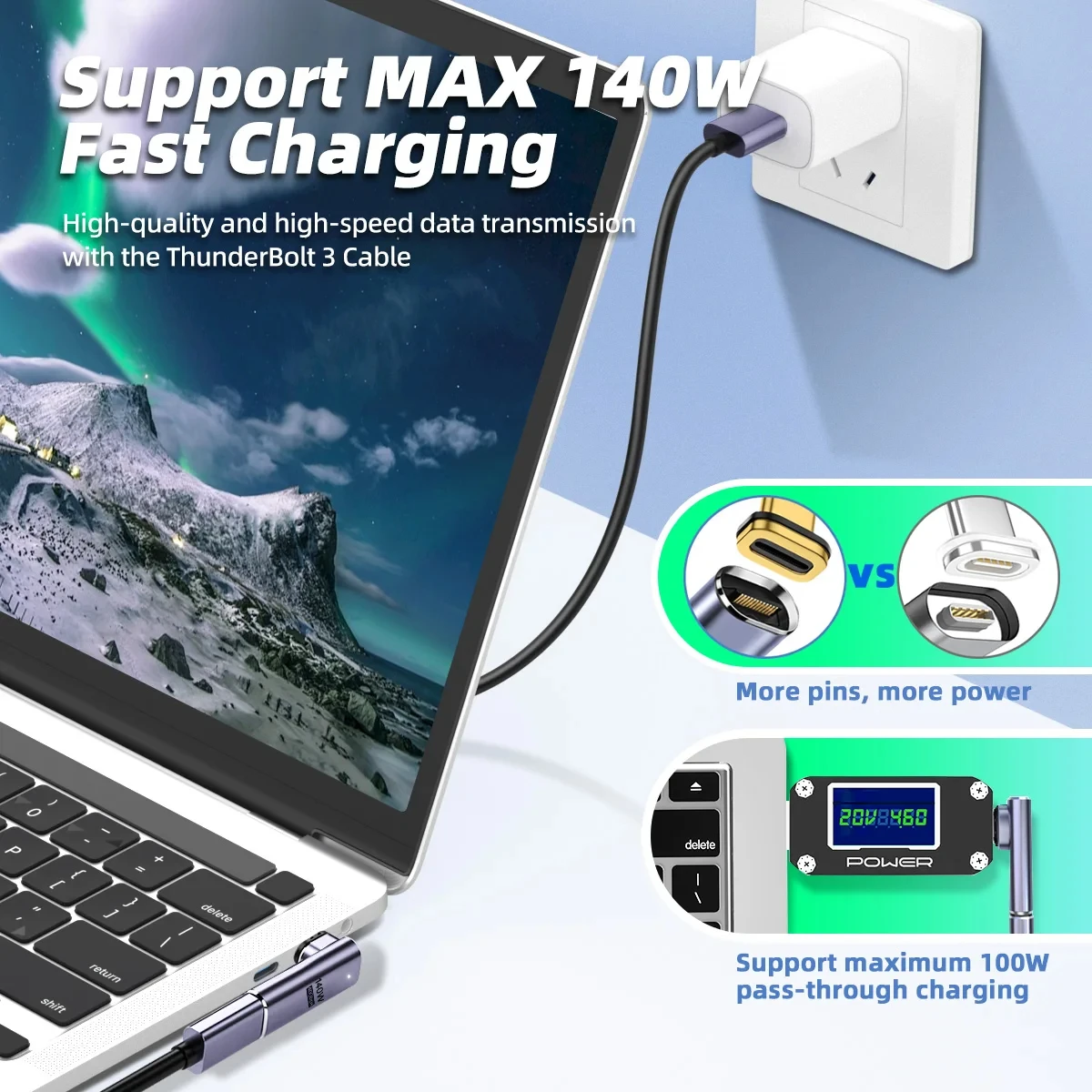 NNBILI NEW 140W USB4.0 40Gbps Thunderbolt3 Magnetic Type-C OTG USB C To USB-C Fast Charge Magnet Converter Cable 8K@60Hz Adapter