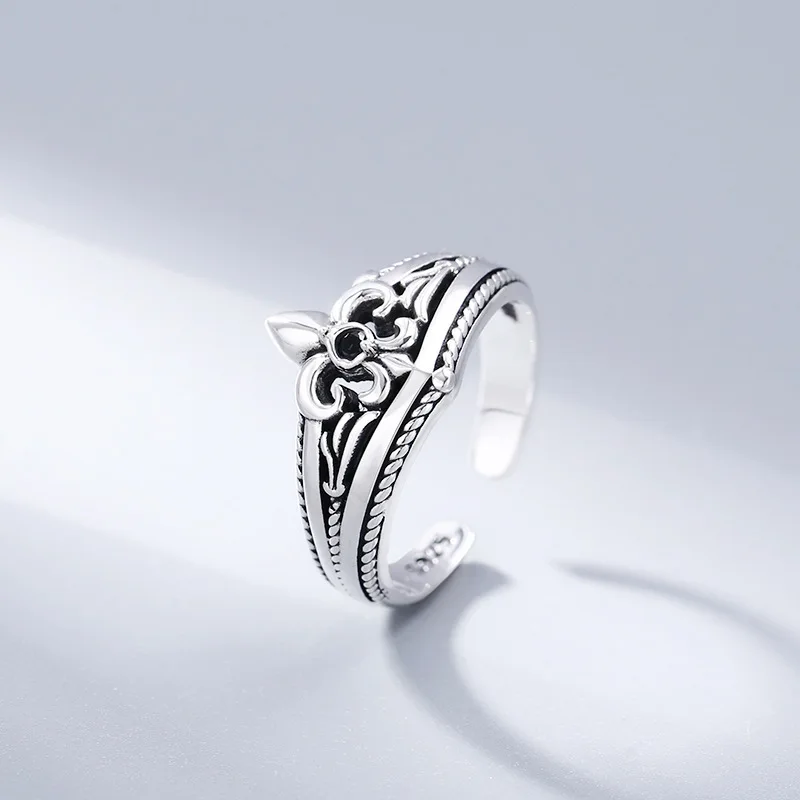 925 sterling silver boat anchor ring men's and women's ring opening Thai silver retro distressed unique fashion accessories
