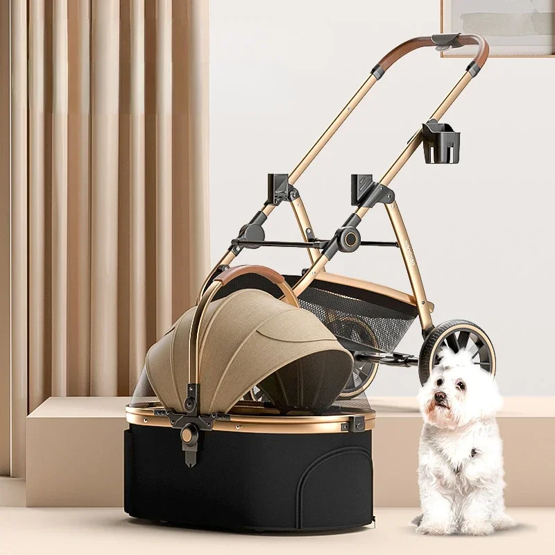 Good Quality Pet Stroller Outside Travel Cart for Cats Dogs Foldable Four-wheeled Pet Supplies Oxford Detached Cart with Brake