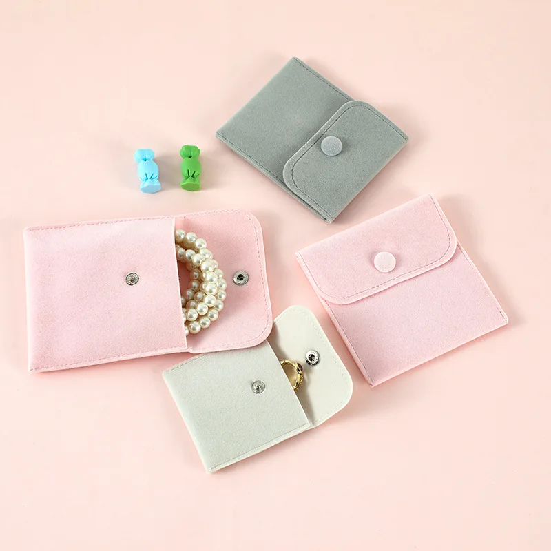 50pcs/lot 7*7, 10*10cm Double Sided Velvet Flannel Bags Small Flap Snap Pouch Jewelry Necklace Packing Gift Bag Customise Logo