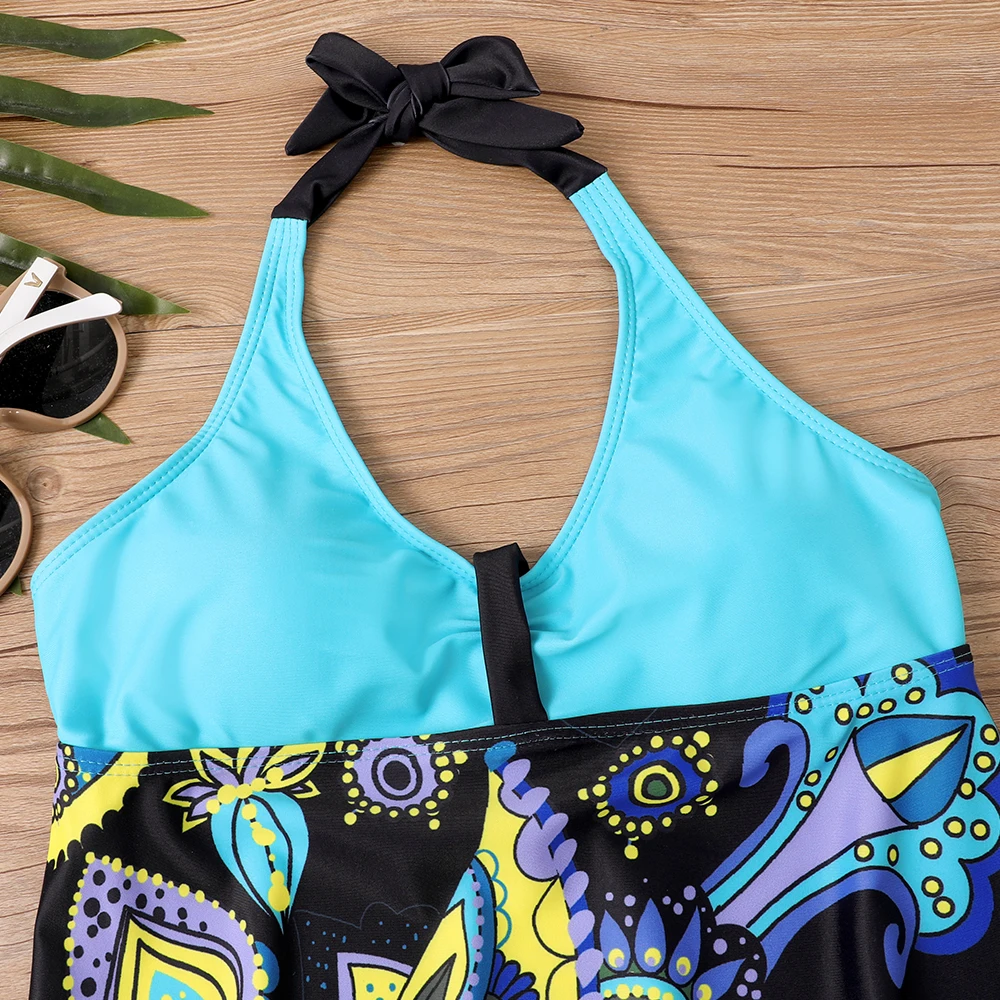 2023 sommer frauen Vintage Druck Bademode Hohe Taille Lose Tankini Trend Monokini Zwei Stück Set Badeanzug Sexy Badeanzug