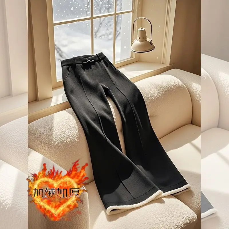 

Женские прямые широкие брюки с высокой талией, осень-зима 202, новые повседневные утягивающие плюшевые брюки с высокой талией