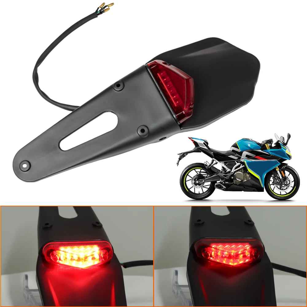 Motorcycle Universal 12V LED Taillight Brake Lamp With Rear Fender License Plate Bracket Holder for Enduro Off-Road Bike