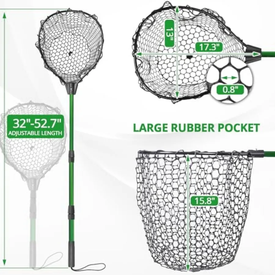 Rubber Fishing Net with Telescoping Handle - High Strength Landing Net for Fishing with Soft Rubber Netting, Two Sizes Options - view 3