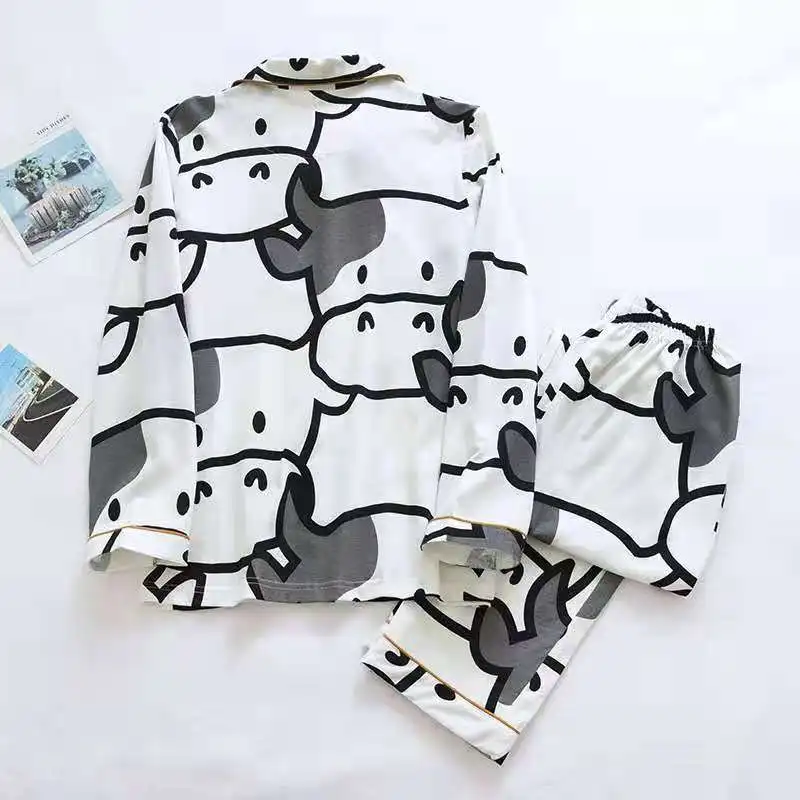 Nouvelle Vache Couple Vêtements Coton Pijama Mignon Ensemble Pyjama Tenues Femmes Pantalon Conjuntos Mujer Femme Pyjama Ensembles Feminino