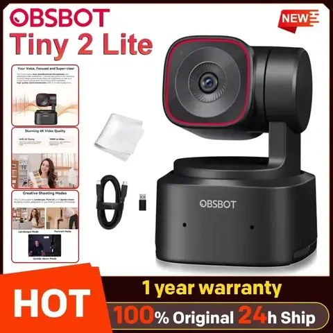 OBSBOT Tiny 2 Lite PTZ 4K Webcam 1080p@60fps HDR With AI Tracking Privacy Cover Microphone 1/2℡Sensor๑USB2.0๑Plug&play