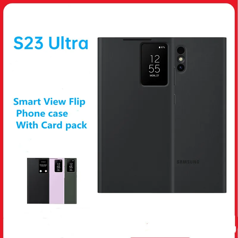 S23UItra Window View Leather Cases For Samsung Galaxy S23 Ultra S23Ultra 5G Smart Sleep Awake Flip Intelligent Shockproof Cover