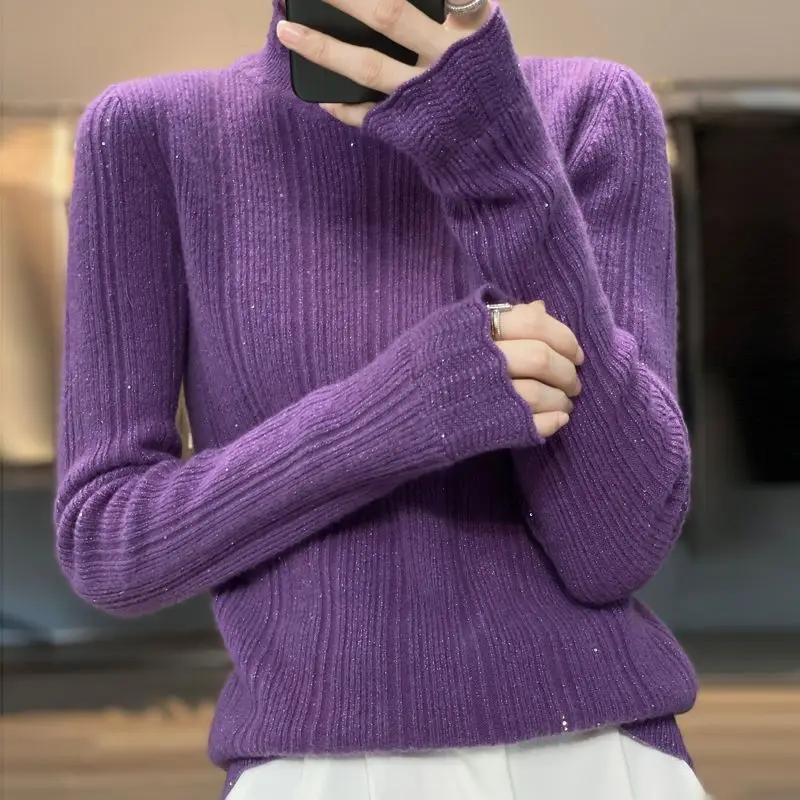 New Half-turtleneck Sweater for Autumn and Winter Clothes for Women's Sweater Tops for New Solid Color Inner Base Shirt