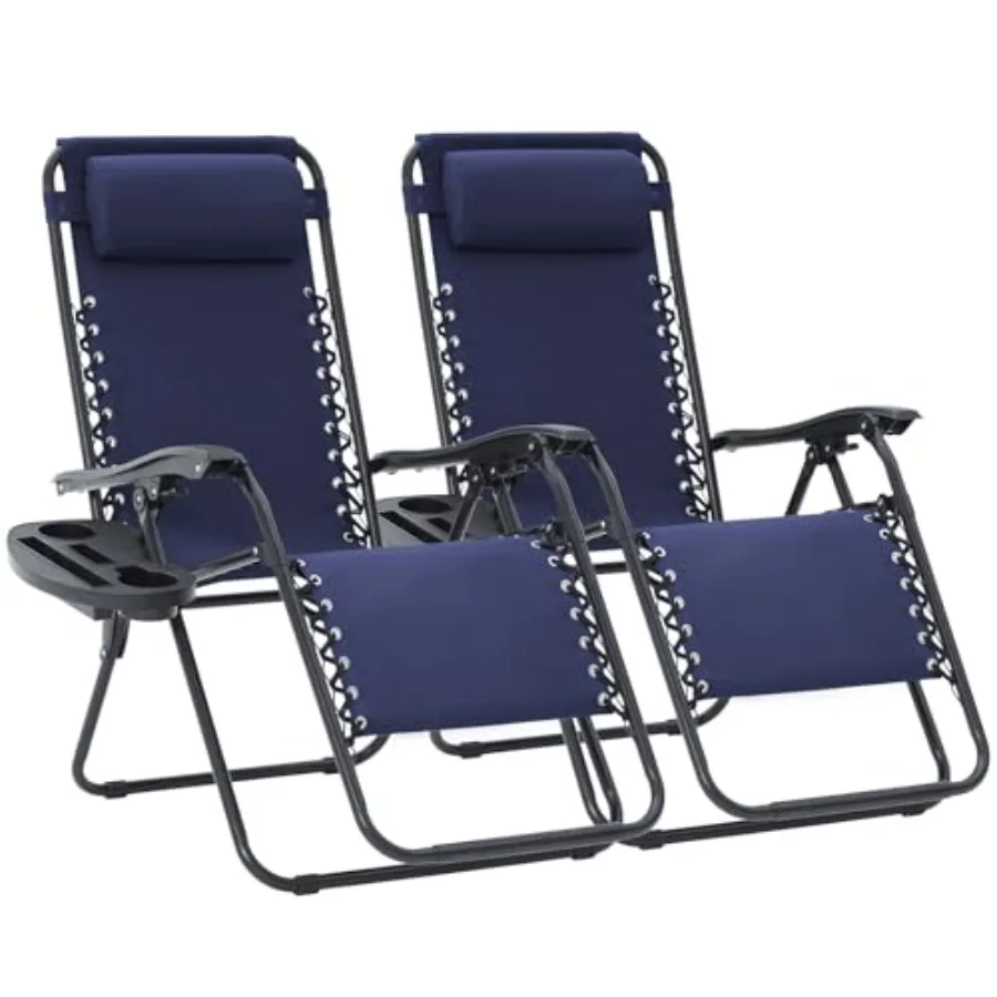 

Zero Gravity Lounge Chairs Set of 2 for Patio Garden Beach: Breathable Steel Mesh Purplish Blue with Head Pillows Cup Holder Tr