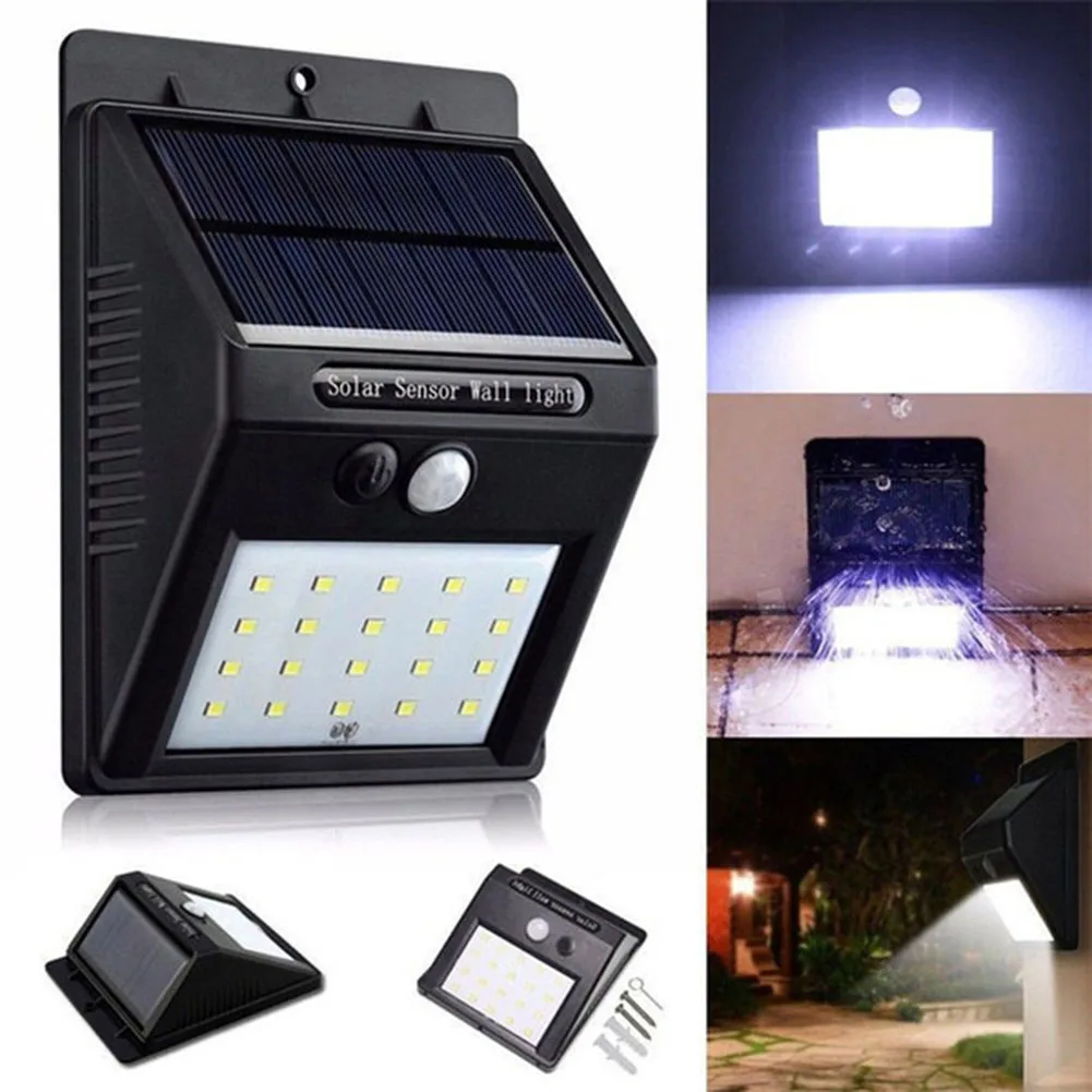 

Solar Powered Outdoor Wall Light 20 LED Garden Lighting Porch Fence Street Lamp