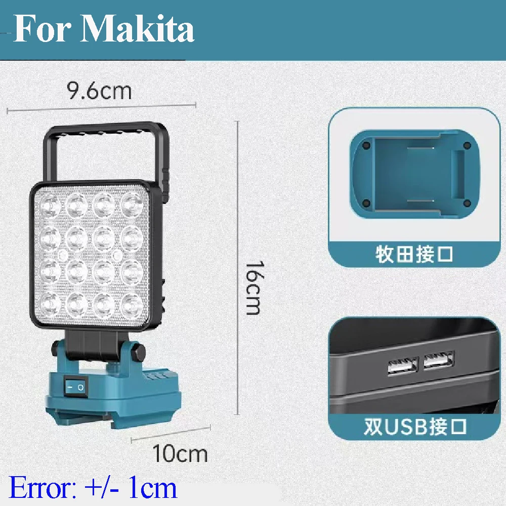 For Makita For Dewalt For Milwuakee For Ryobi 18V Battery 4 Inch Cordless LED Work Light Dual USB Charge Port Outdoor Flashlight