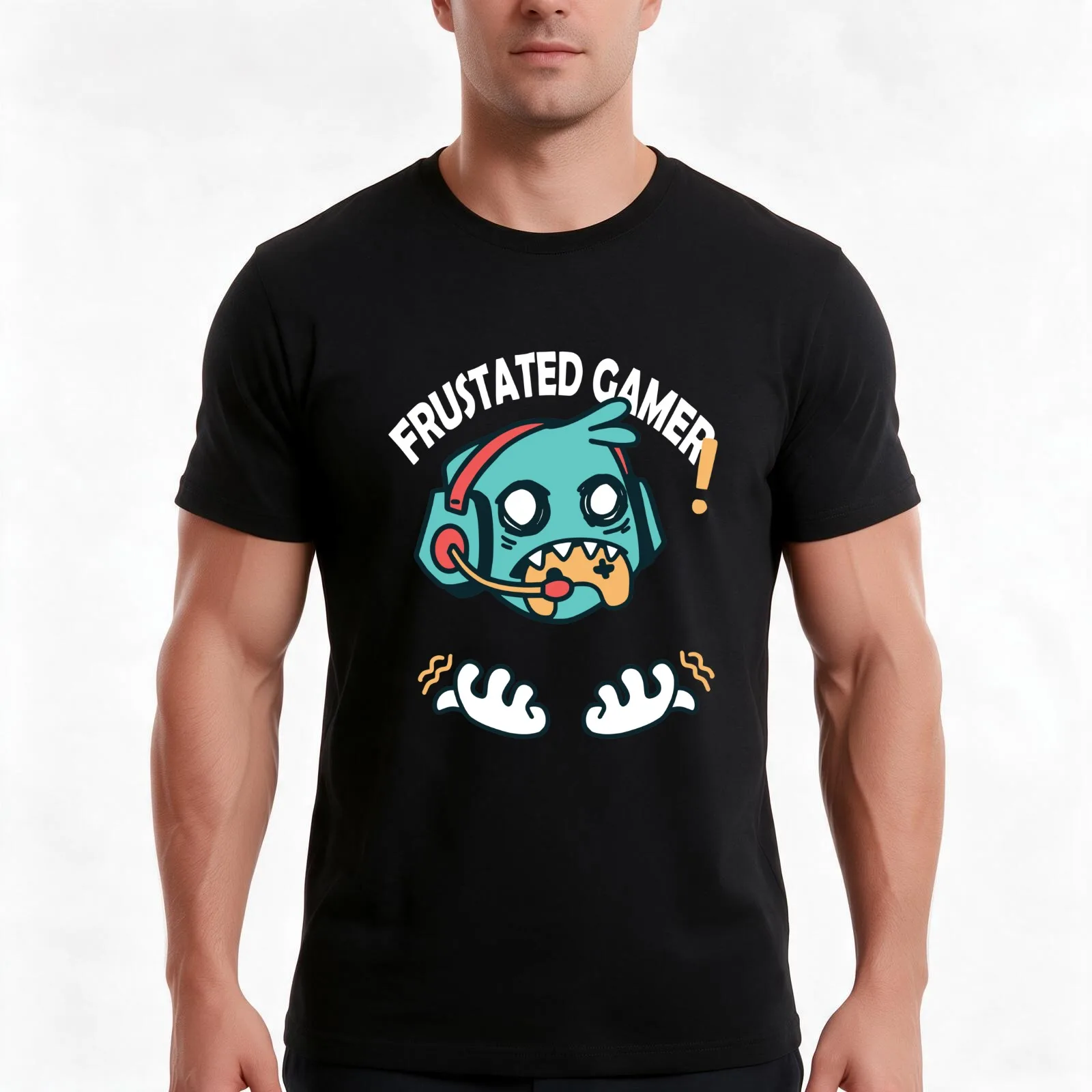 Frustrated Gamer T-Shirt, Summer Casual Cotton Tee, Oversized Streetwear Tops, Vintage Graphic Print, Loose Fit Short Sleeve