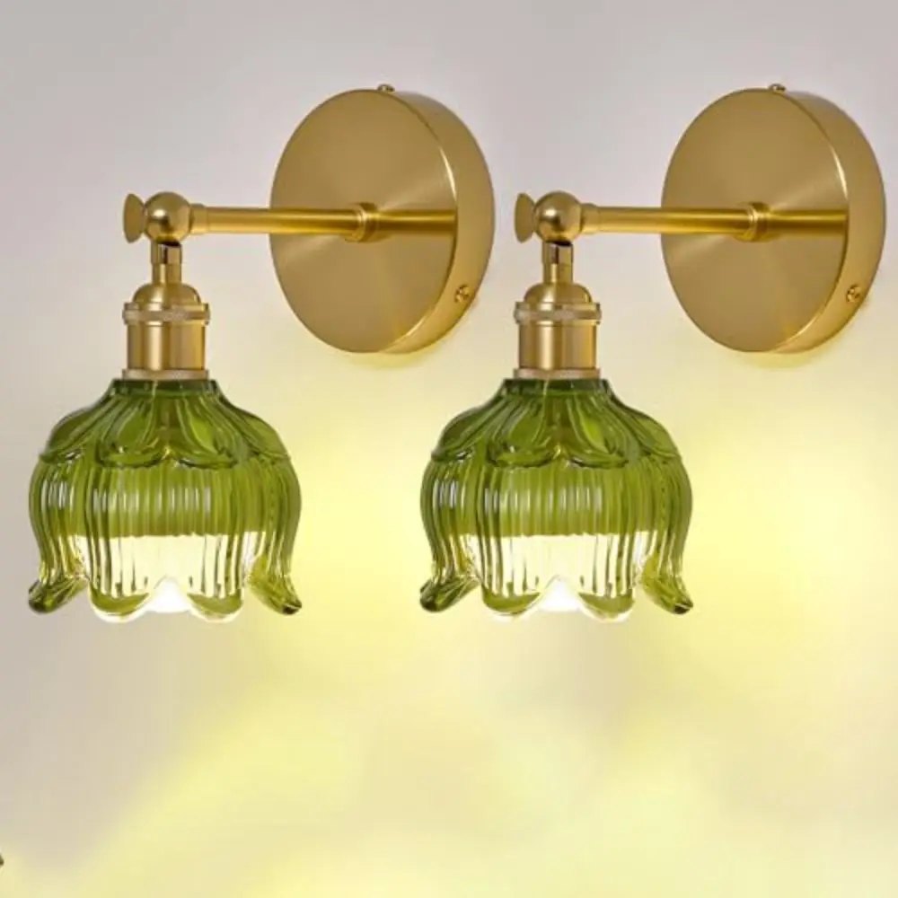 

Up Down Rotate Clear Flower Glass LED Wall Lamp Energy Saving Dimmable Vintage Flower Wall Sconce Reading Nook Amber Glass