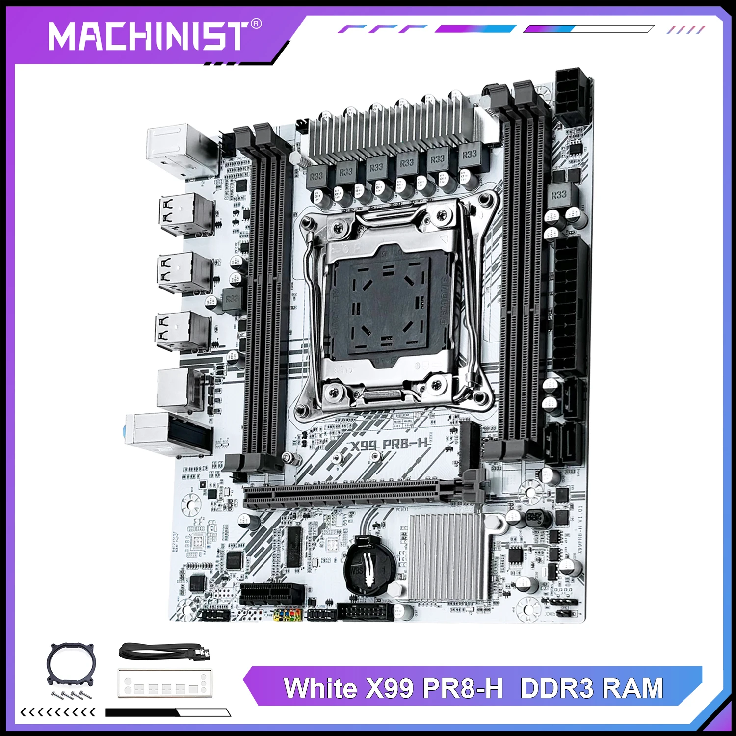 MACHINIST X99 Motherboard Intel Xeon E5 2696 V3 CPU LGA2011-3 DDR3 16GB RAM NVME/SATA M.2 White PR8-H