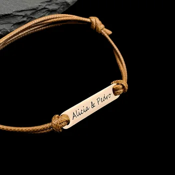 شخصية مخصصة محفورة مزدوجة اسم سوار للنساء حبل قابل للتعديل اليد حزام الطفل أساور الفولاذ المقاوم للصدأ مجوهرات