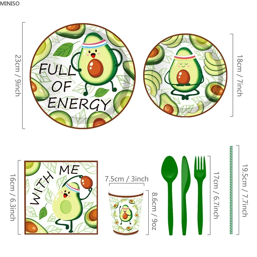 여름 열대과일 에너지 아보카도 일회용 식기 세트, 생일 파티, 접시 걸이식 배너, 베이비 샤워 파티 장식