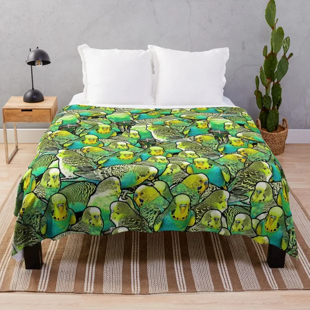 

Budgie Pattern Throw Blanket Decorative Beds Hairy Soft Plaid Quilt Blankets