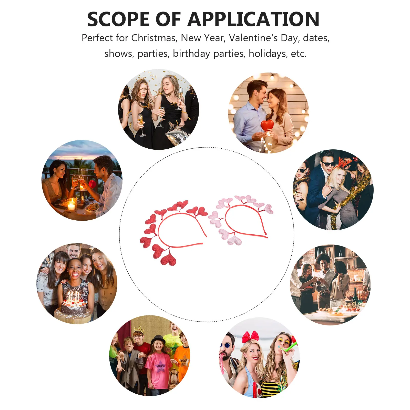 

2 шт. повязки на голову в форме сердца, аксессуары для волос на день Святого Валентина, эластичные регулируемые удобные рождественские новогодние украшения для вечеринки