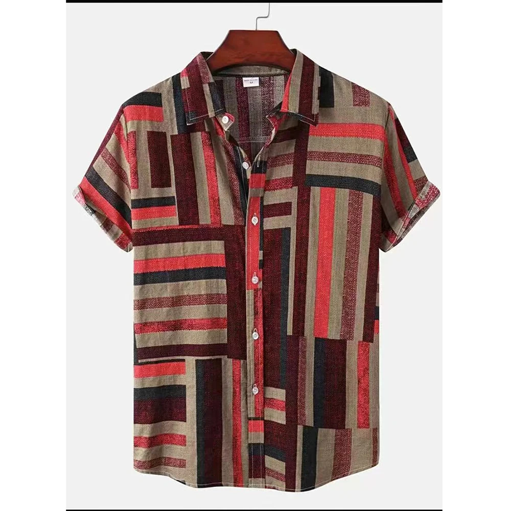Summer Men Shirt 3d Stripe Print Shirts Oversized Vintage Tshirts Hawaiian Short Sleeve Tees Loose Beach Male Top Men Streetwear