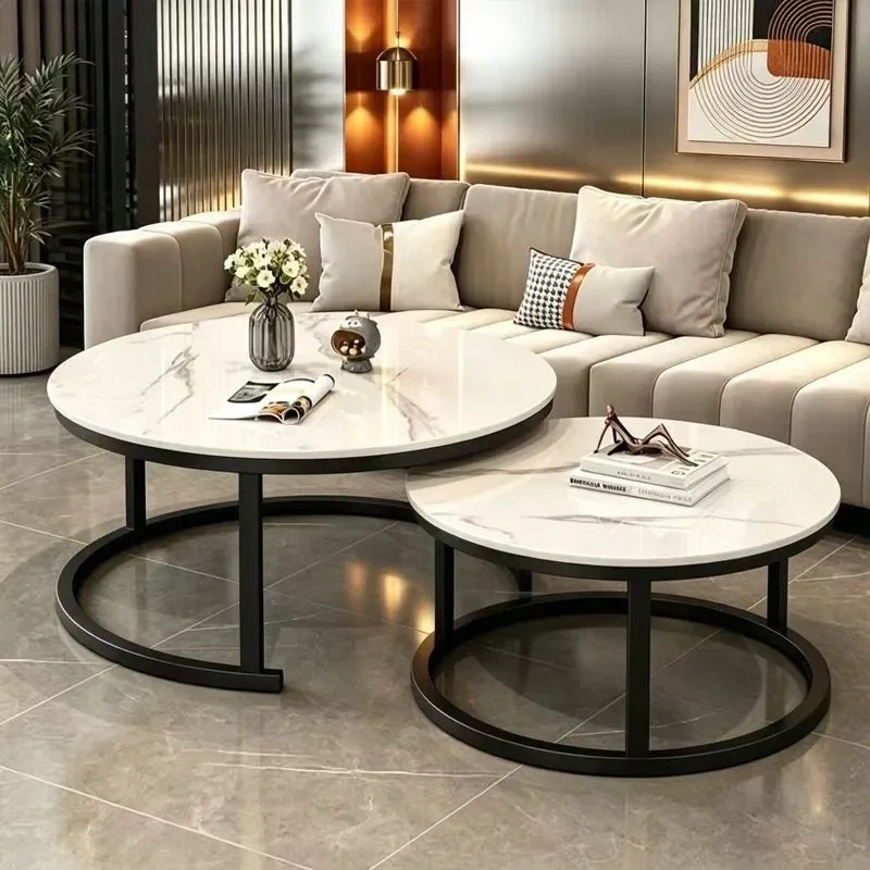 Round coffee table living room light luxury simple modern small apartment coffee table movable minimalist style