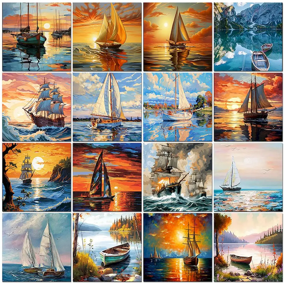 Fotopersonalizado pintura a mano velero en dormitorio sala de estar paisaje pintura por números Kit DIY obra de arte lienzo decoración del hogar