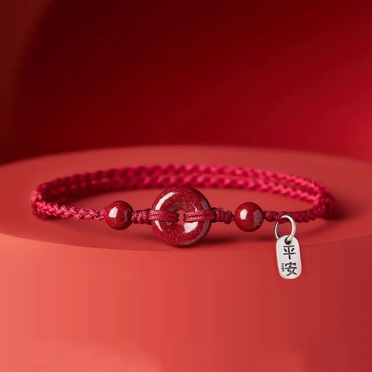 

Pure Handmade Cinnabar Safety Buckle Women Born In Year Of The Zodiac Red Rope Woven Bracelet Silver Ankle For Couples Adjustab