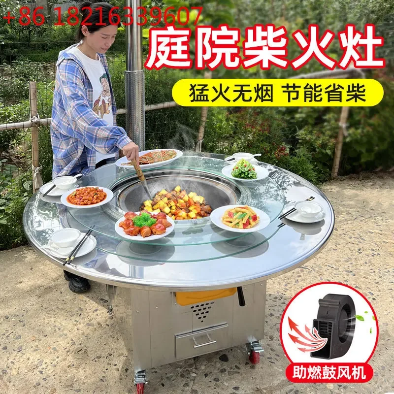 New indoor and outdoor stainless steel mobile firewood stove for household and rural energy-saving cooking