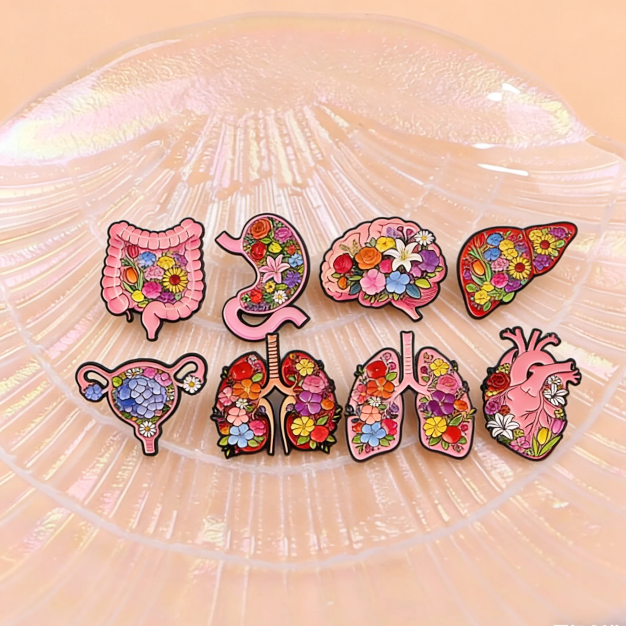 Broches esmalte médicos flor corazón cerebro – Accesorios para ropa mochila - imagen 2