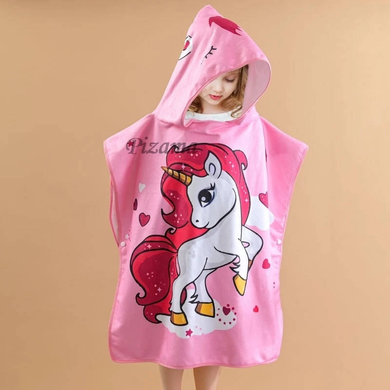 Kids Toddlers Hooded Poncho Towel Childrens Beach Swimming Changing Robe Unicorn Wrap Multi-Functional Children\'s Beach Towels