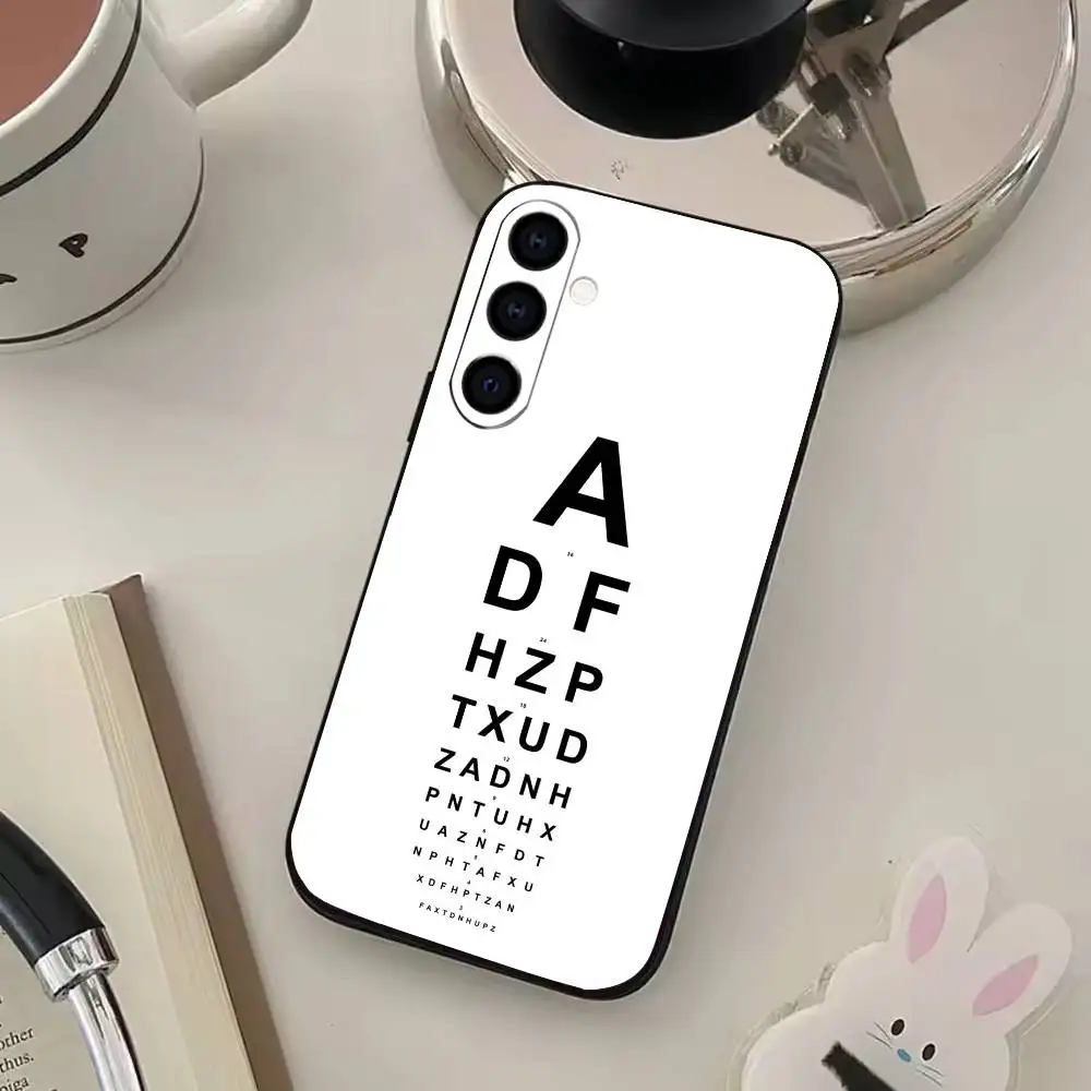 Etui na telefon z motywem tablicy optycznej do Samsung Galaxy A73, A72, A71, A70, A53, A52, A51 i innych, miękkie, czarne.